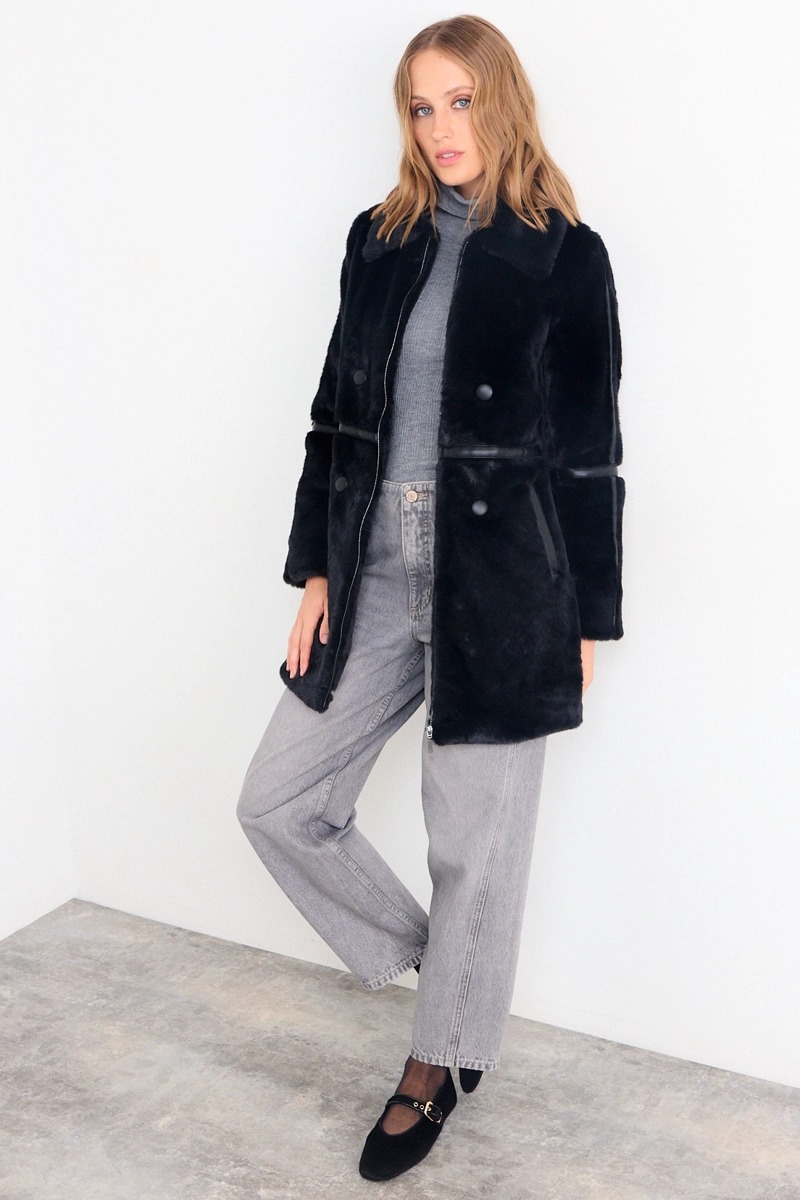 CHAQUETON LISO NEGRO MUJER IO - 5