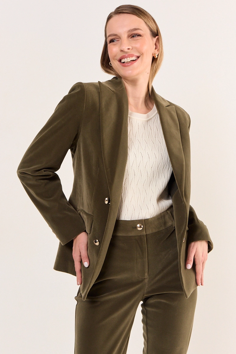 BLAZER TERCIOPELO CON BOTONES DECORATIVOS VERDE OLIVA MUJER MAGRIFFE - 1