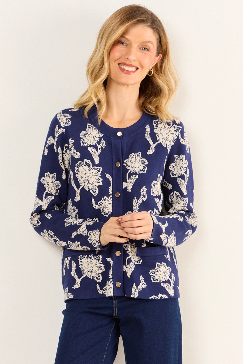 CHALECO TEXTURA FLORAL AZUL MUJER MA GRIFFE - 1