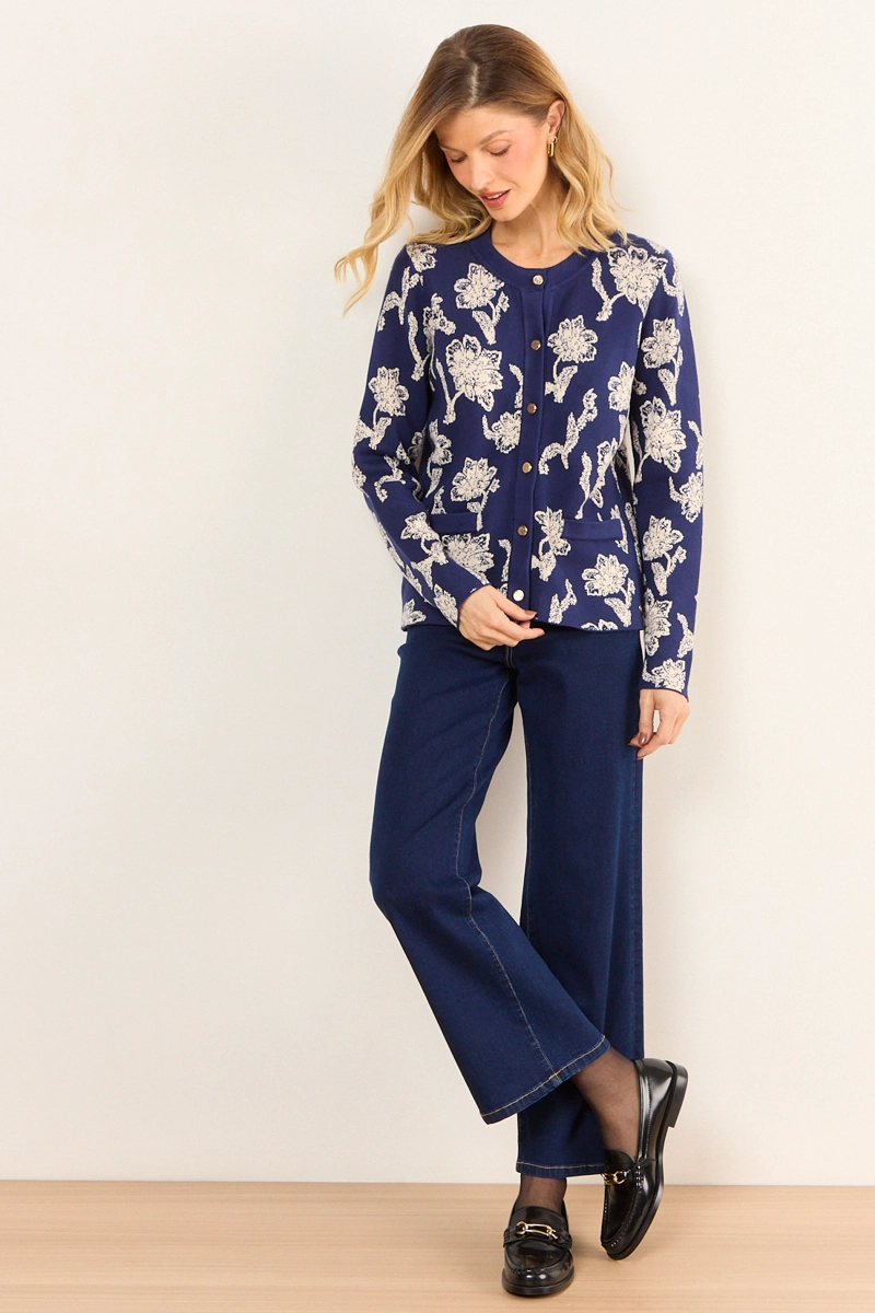 CHALECO TEXTURA FLORAL AZUL MUJER MA GRIFFE - 4