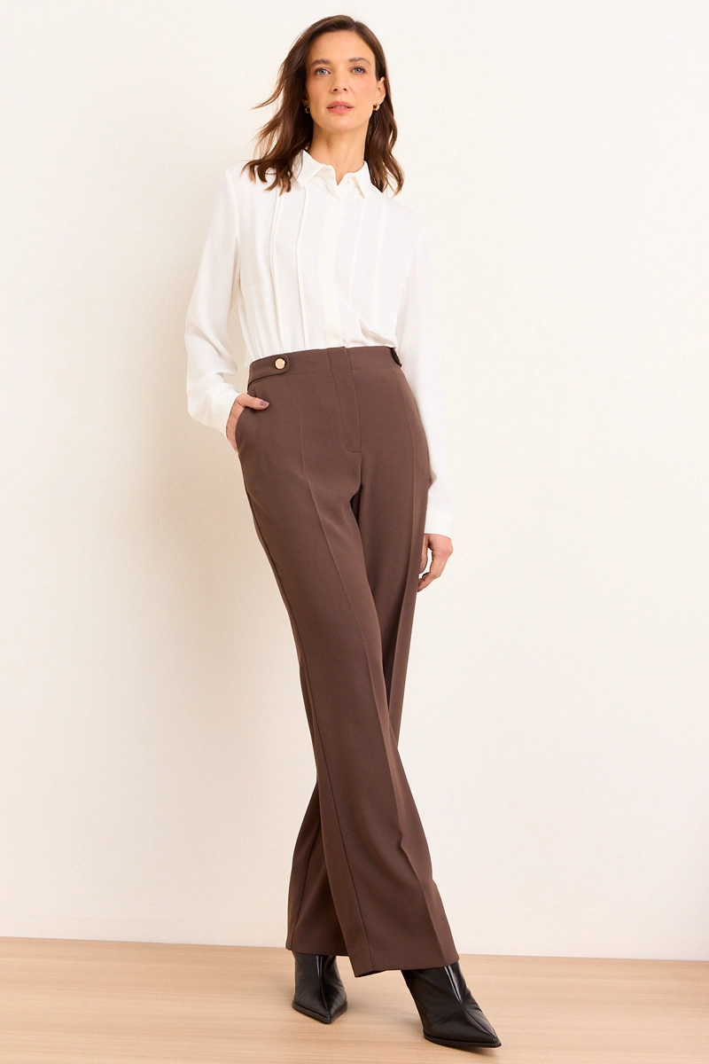 PANTALON FORMAL WIDE CAFE  MUJER MA GRIFFE - 1