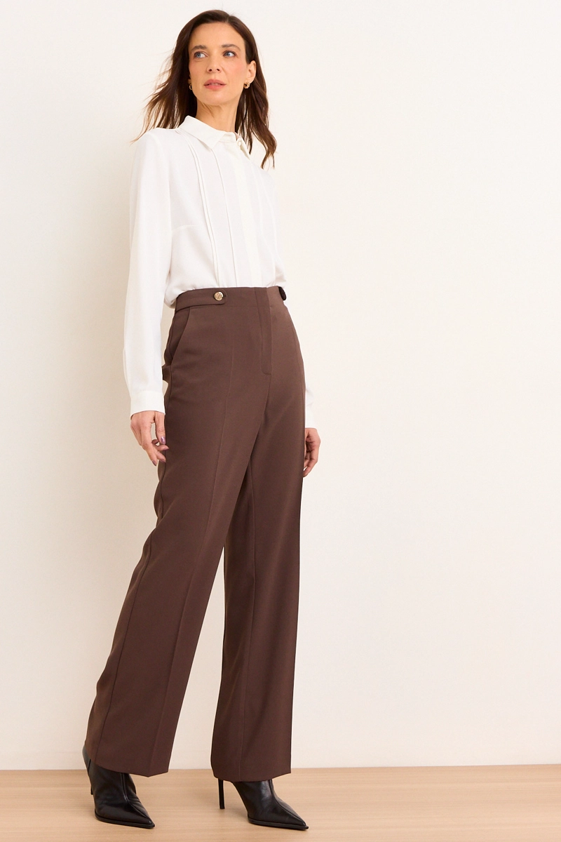 PANTALON FORMAL WIDE CAFE  MUJER MA GRIFFE - 5