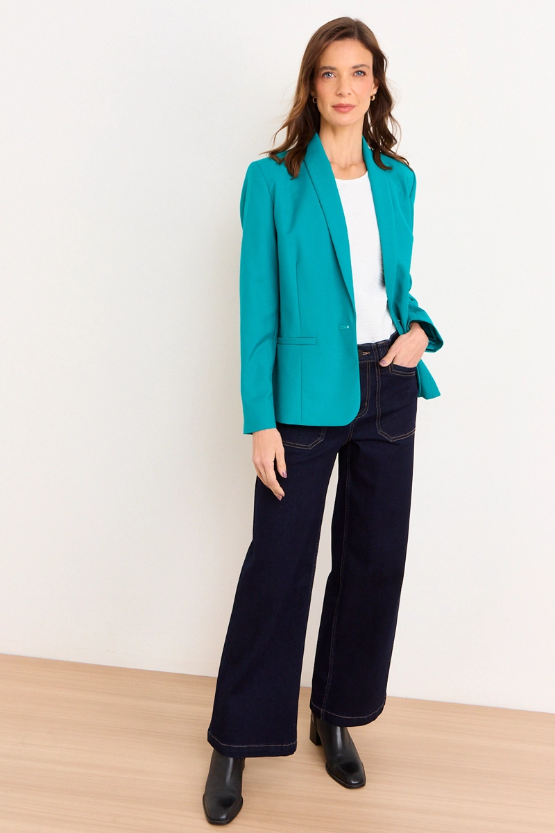 BLAZER CUELLO CONTINUO TURQUESA MUJER MA GRIFFE - 4