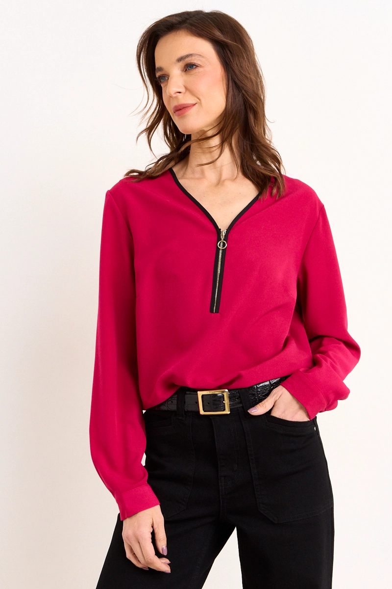 BLUSA CUELLO V BICOLOR FUCSIA MUJER MA GRIFFE - 1