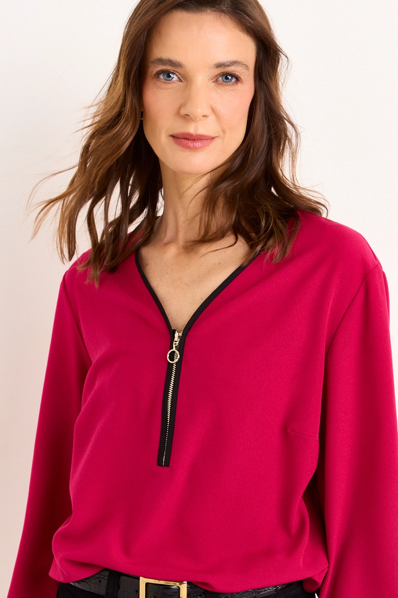 BLUSA CUELLO V BICOLOR FUCSIA MUJER MA GRIFFE - 2