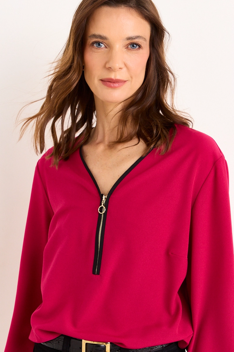 BLUSA CUELLO V BICOLOR FUCSIA MUJER MA GRIFFE - 2