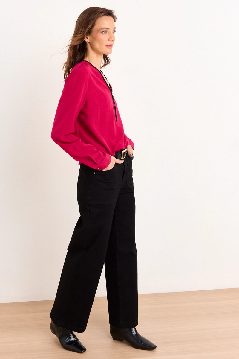 BLUSA CUELLO V BICOLOR FUCSIA MUJER MA GRIFFE - 4