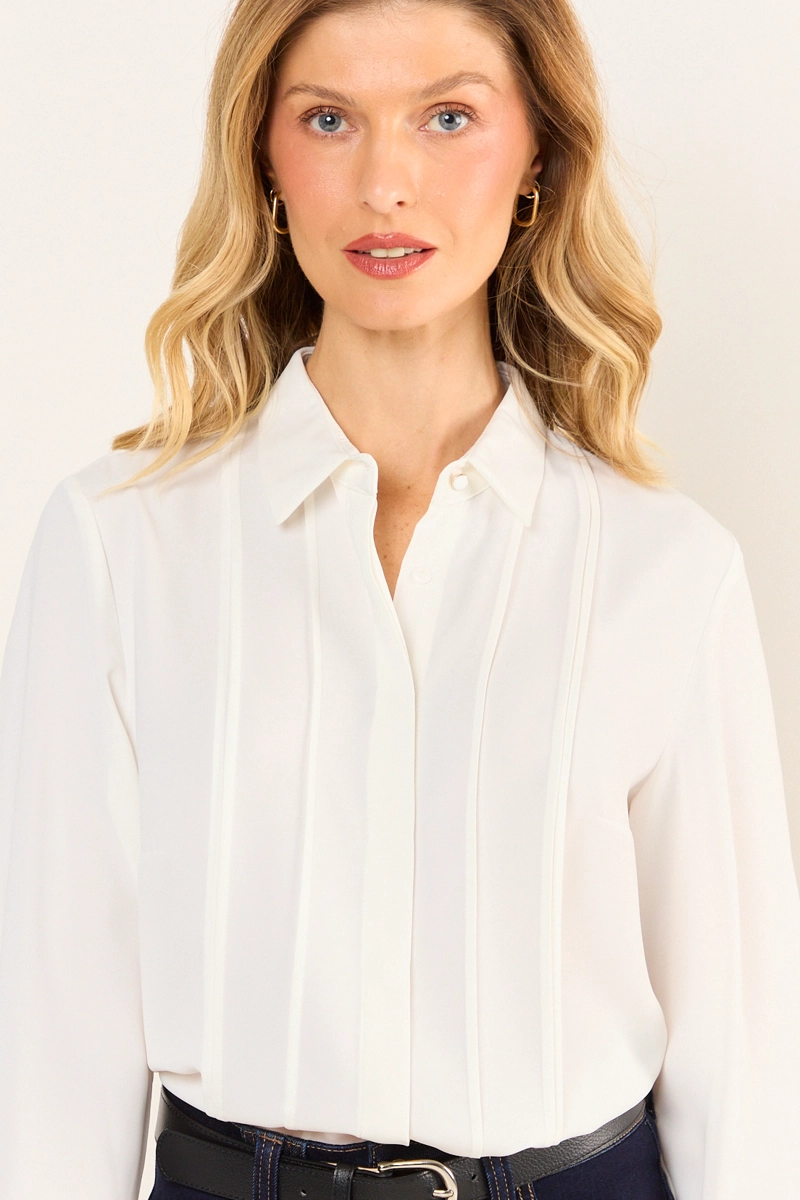 BLUSA CAMISERA ALFORZAS CRUDO MUJER MA GRIFFE - 2