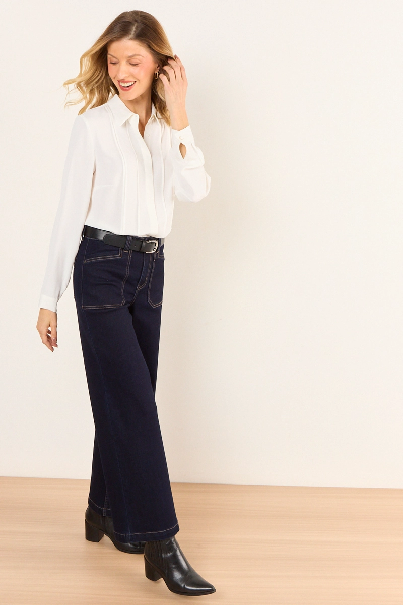BLUSA CAMISERA ALFORZAS CRUDO MUJER MA GRIFFE - 5