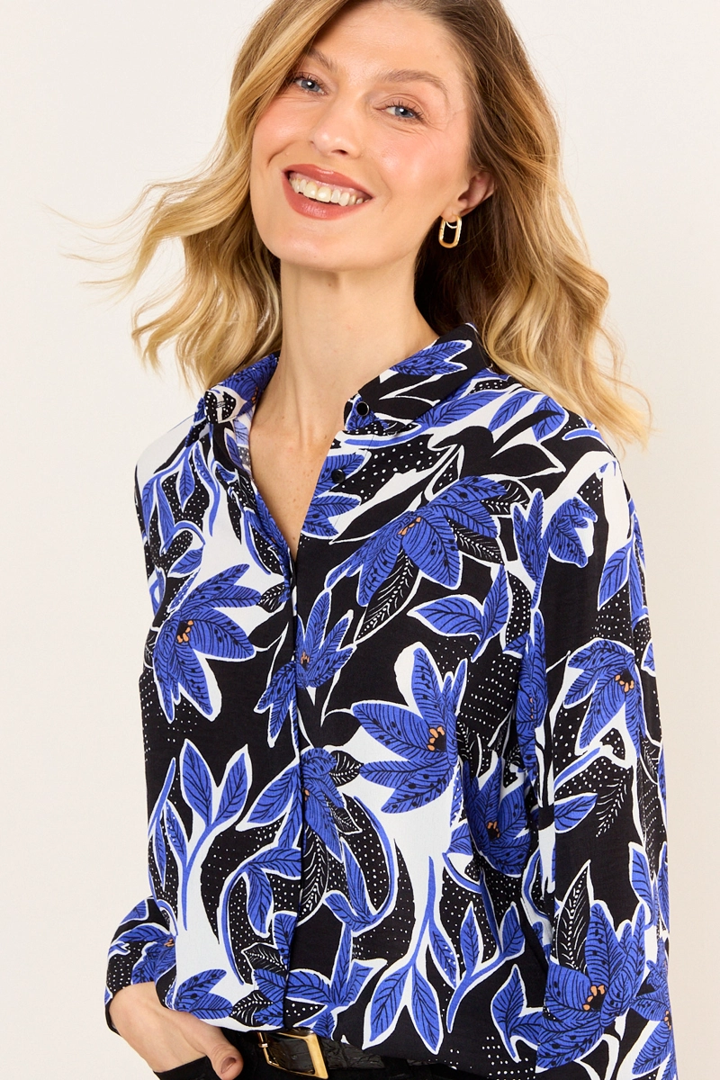 BLUSA CAMISERA ESTAMPADA AZUL MUJER MA GRIFFE - 2