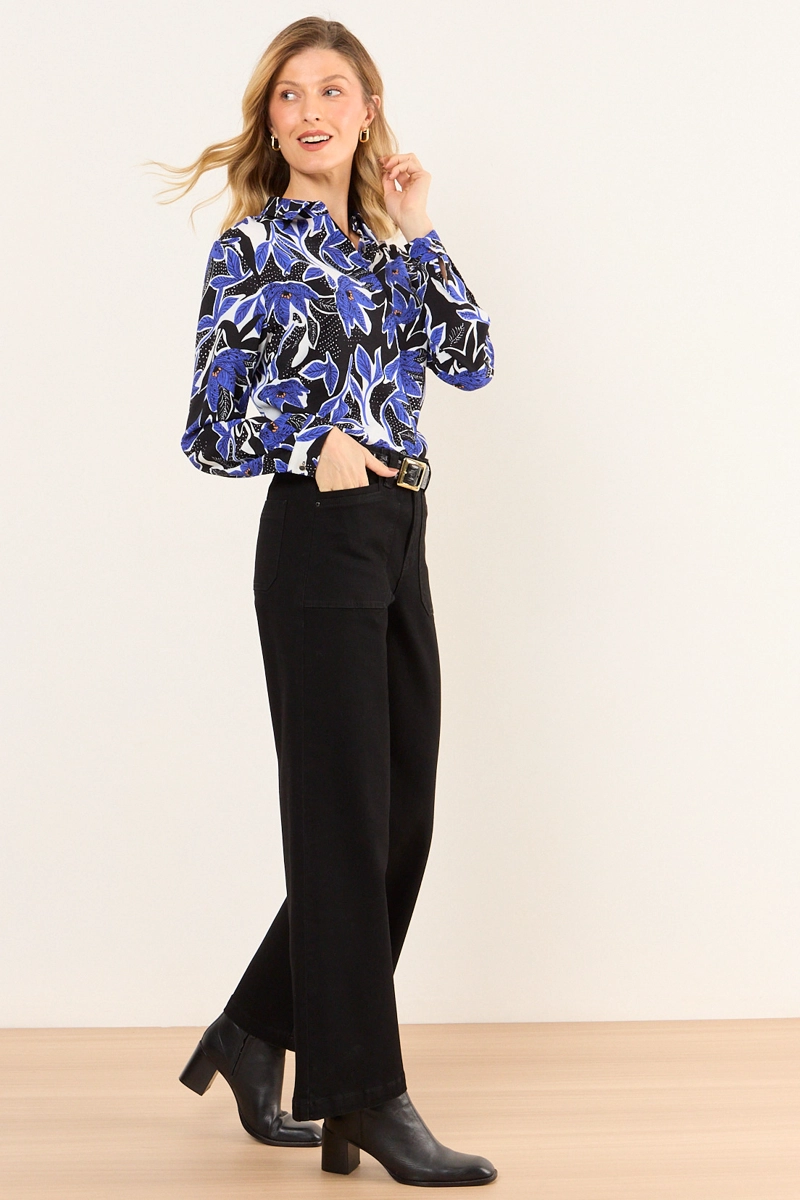 BLUSA CAMISERA ESTAMPADA AZUL MUJER MA GRIFFE - 4