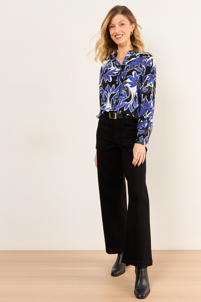 BLUSA CAMISERA ESTAMPADA AZUL MUJER MA GRIFFE - 5