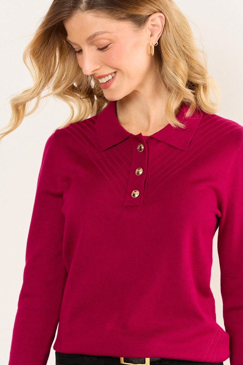 TEJIDO CERRADO CUELLO CAMISERO BURDEOS MUJER MA GRIFFE - 1