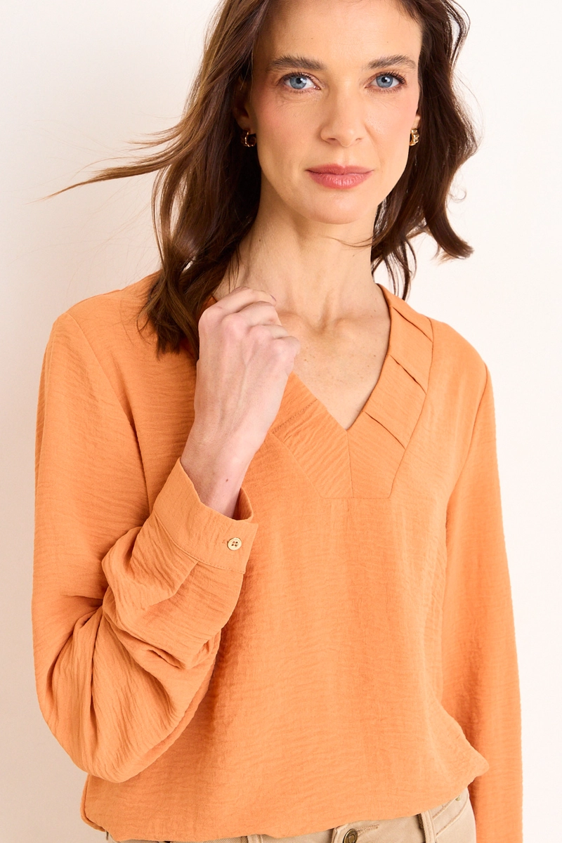 BLUSA  ESCOTE EN V NARANJO MUJER MA GRIFFE - 1