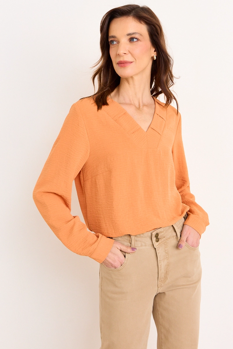 BLUSA  ESCOTE EN V NARANJO MUJER MA GRIFFE - 2