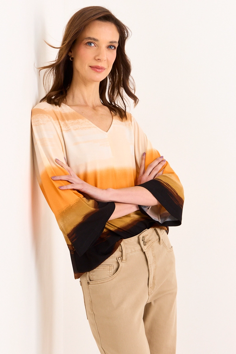 POLERA ESTAMPADO ABSTRACTO NARANJO MUJER MA GRIFFE - 1