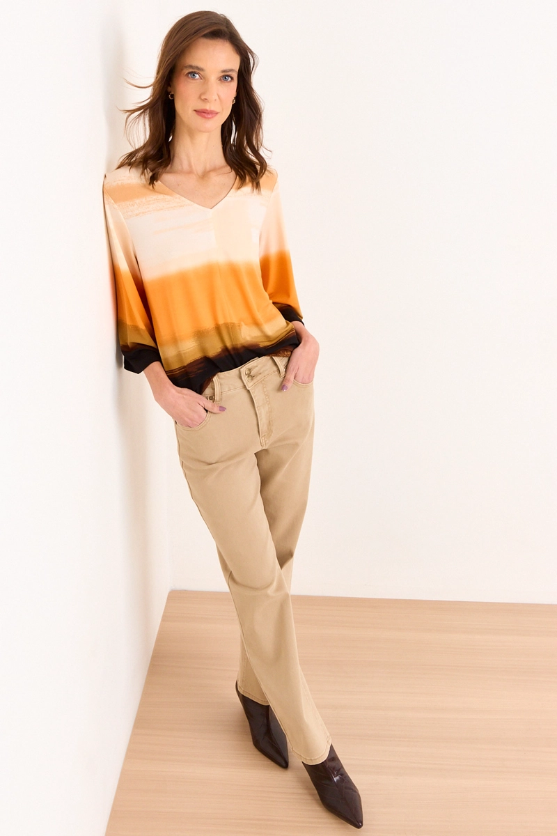 POLERA ESTAMPADO ABSTRACTO NARANJO MUJER MA GRIFFE - 4