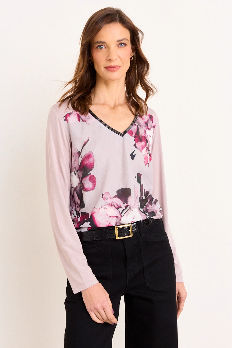 POLERA ESTAMPADA DOBLE TELA BEIGE MUJER MA GRIFFE - 2