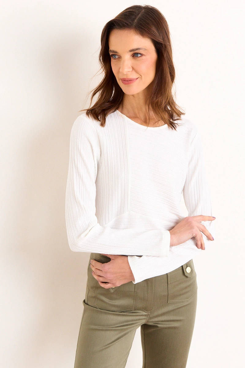 POLERA ACANALADA CORTES CRUDO MUJER MA GRIFFE - 2
