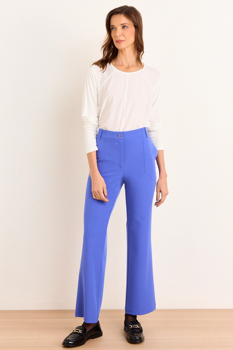PANTALON RECTO CON BOLSILLOS PARCHE AZUL MUJER MA GRIFFE - 1