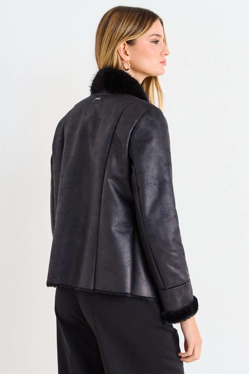 CHAQUETA DE PU CON TEXTURA NEGRO MUJER ASH - 3