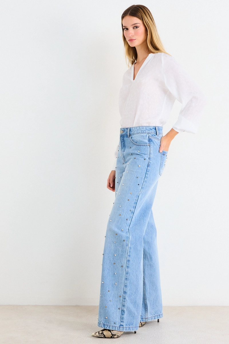 JEANS LISO ANCHO CELESTE MUJER ASH - 5