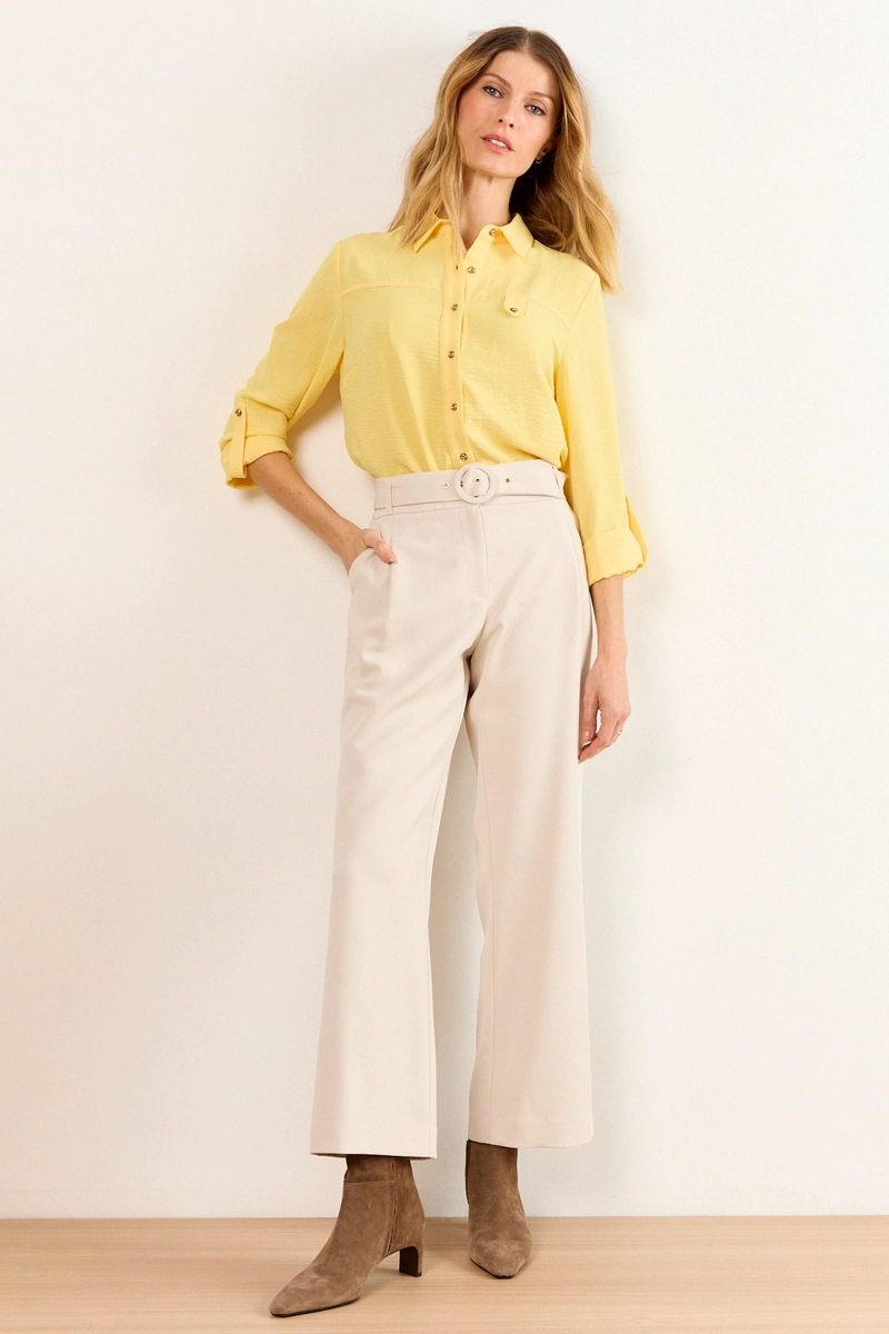 PANTALON WIDE CON CINTURON BEIGE MUJER MA GRIFFE - 1