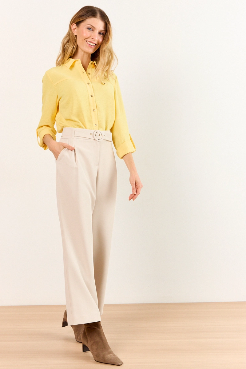 PANTALON WIDE CON CINTURON BEIGE MUJER MA GRIFFE - 5