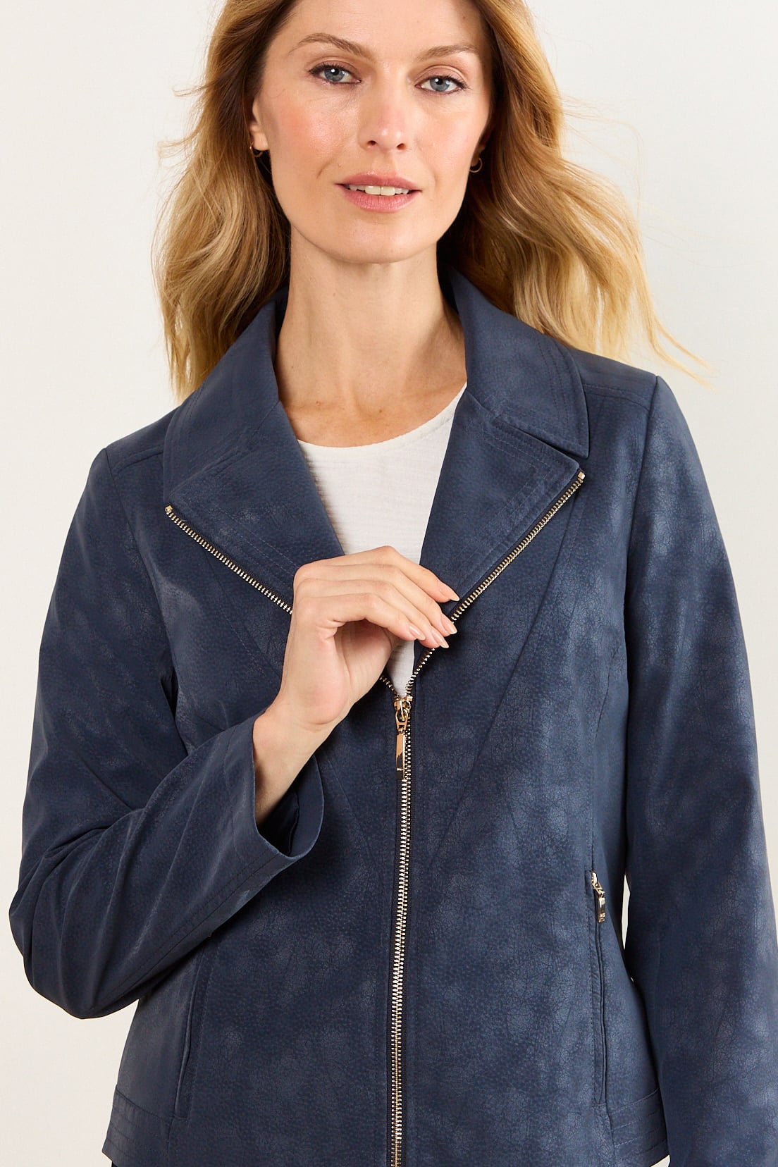 CHAQUETA DE PU CRAQUELADA AZUL MUJER MA GRIFFE - 1