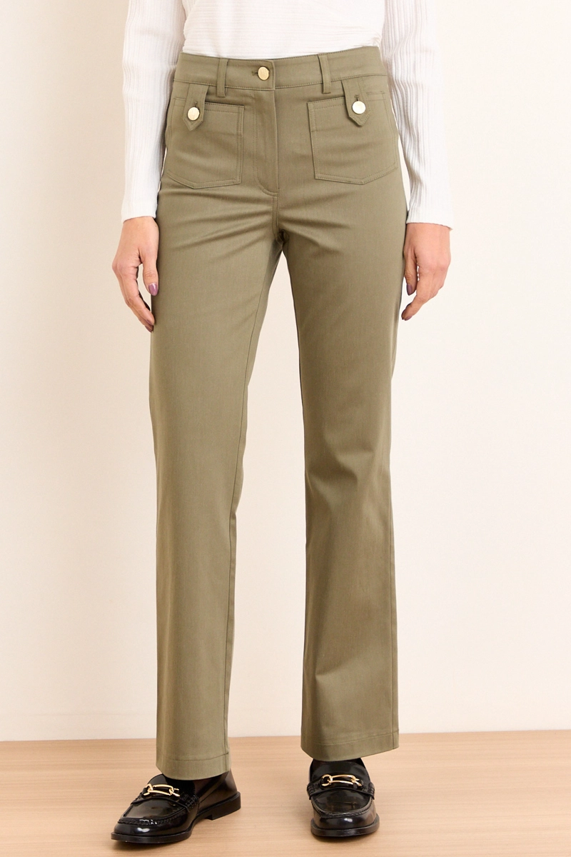 PANTALON RECTO DE GABARDINA VERDE OLIVA MUJER MA GRIFFE - 2