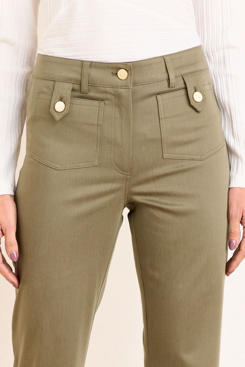 PANTALON RECTO DE GABARDINA VERDE OLIVA MUJER MA GRIFFE - 3
