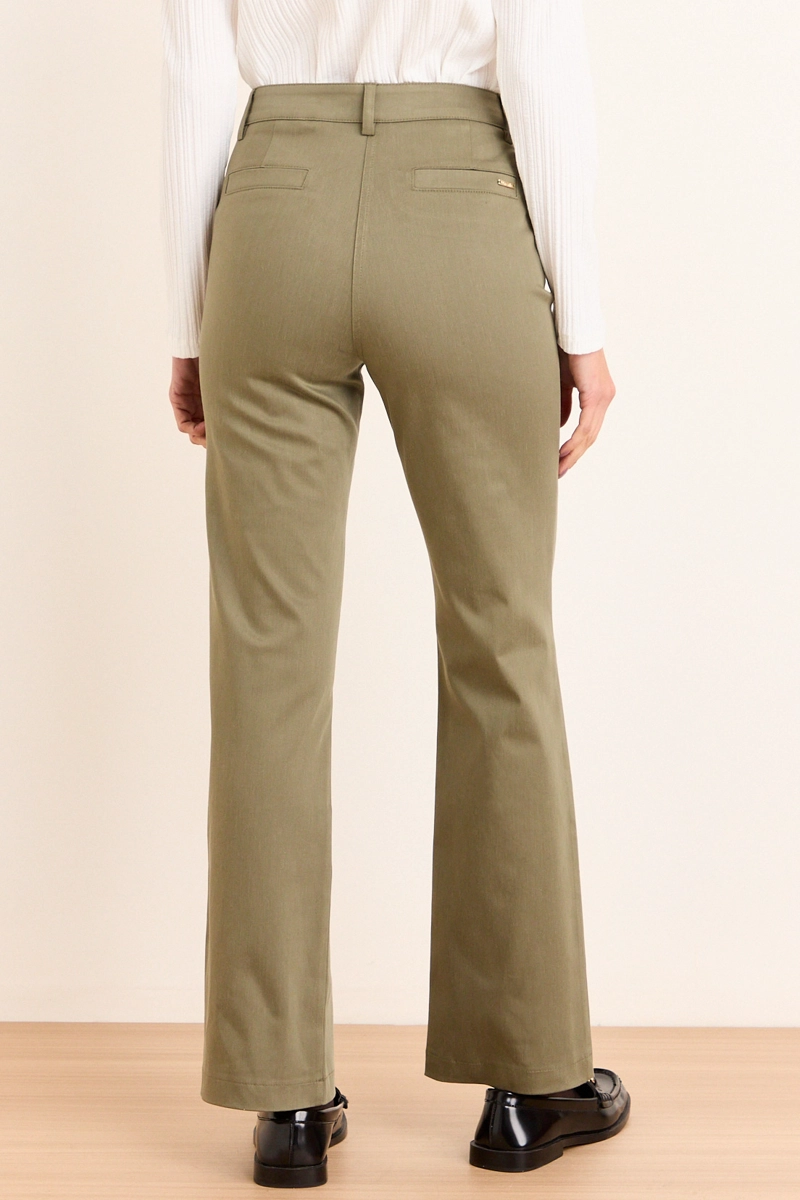 PANTALON RECTO DE GABARDINA VERDE OLIVA MUJER MA GRIFFE - 4