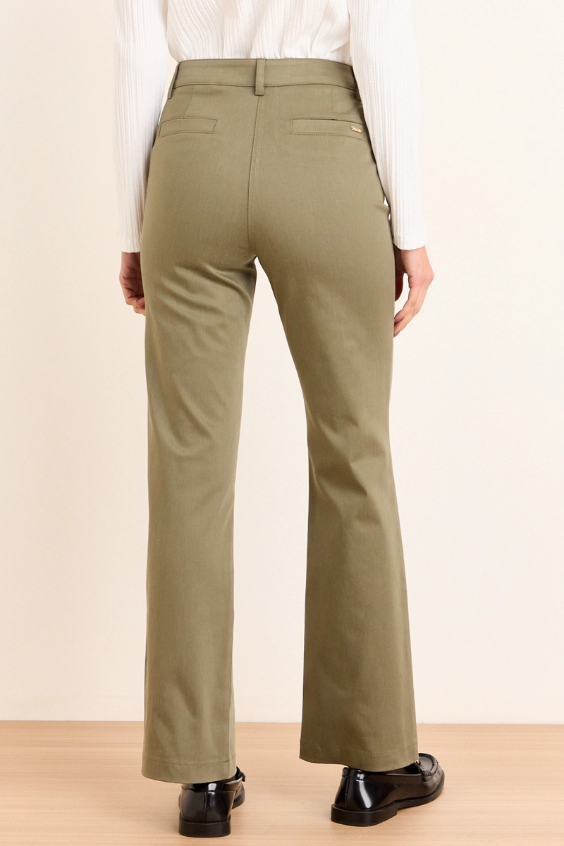PANTALON RECTO DE GABARDINA VERDE OLIVA MUJER MA GRIFFE - 4