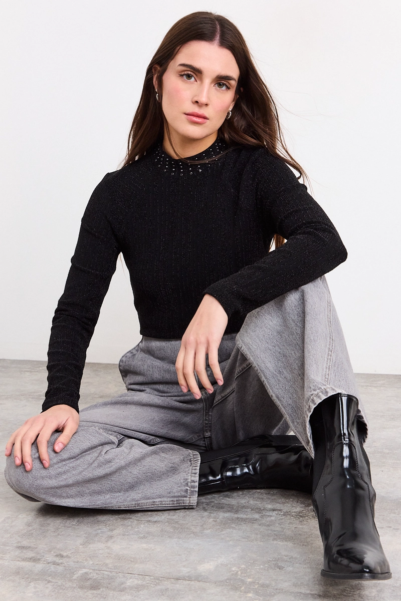 POLERA LISA NEGRO MUJER IO - 1