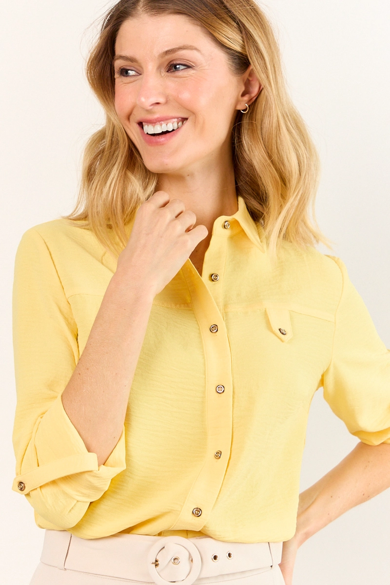 BLUSA CAMISERA AMARILLO MUJER MA GRIFFE - 1