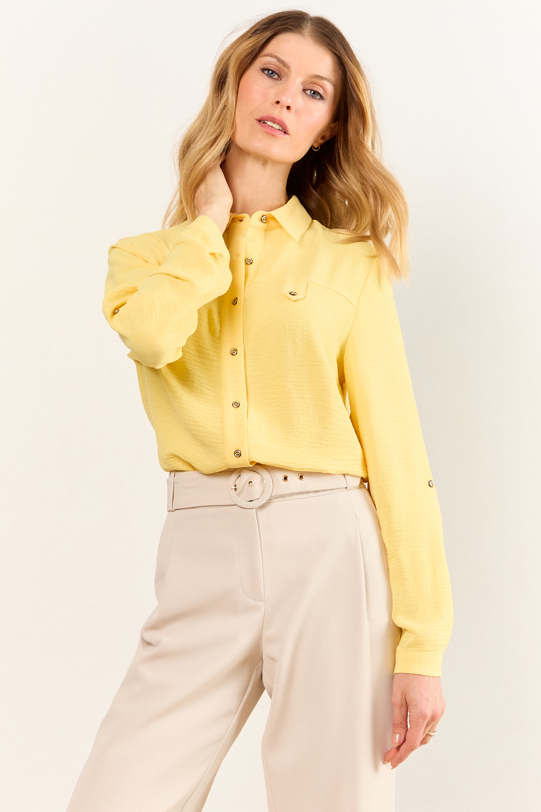 BLUSA CAMISERA AMARILLO MUJER MA GRIFFE - 2