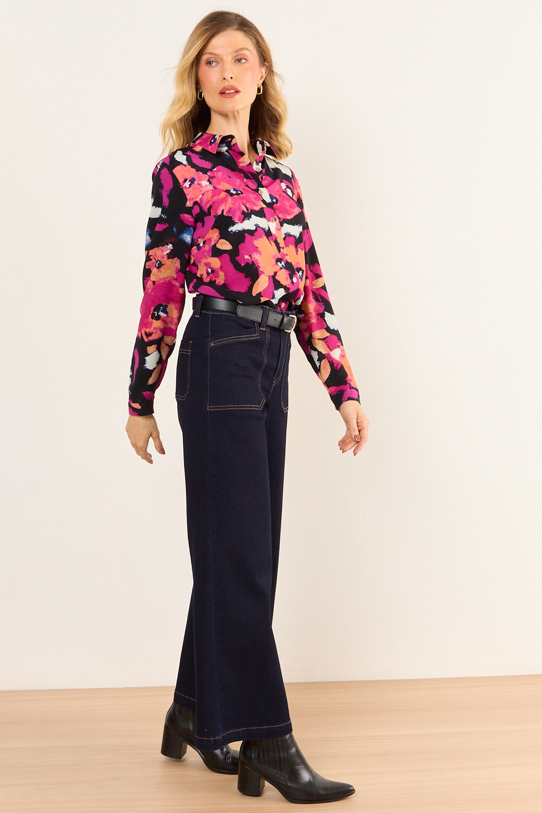 BLUSA CAMISERA ESTAMPADA NEGRO MUJER MA GRIFFE - 3