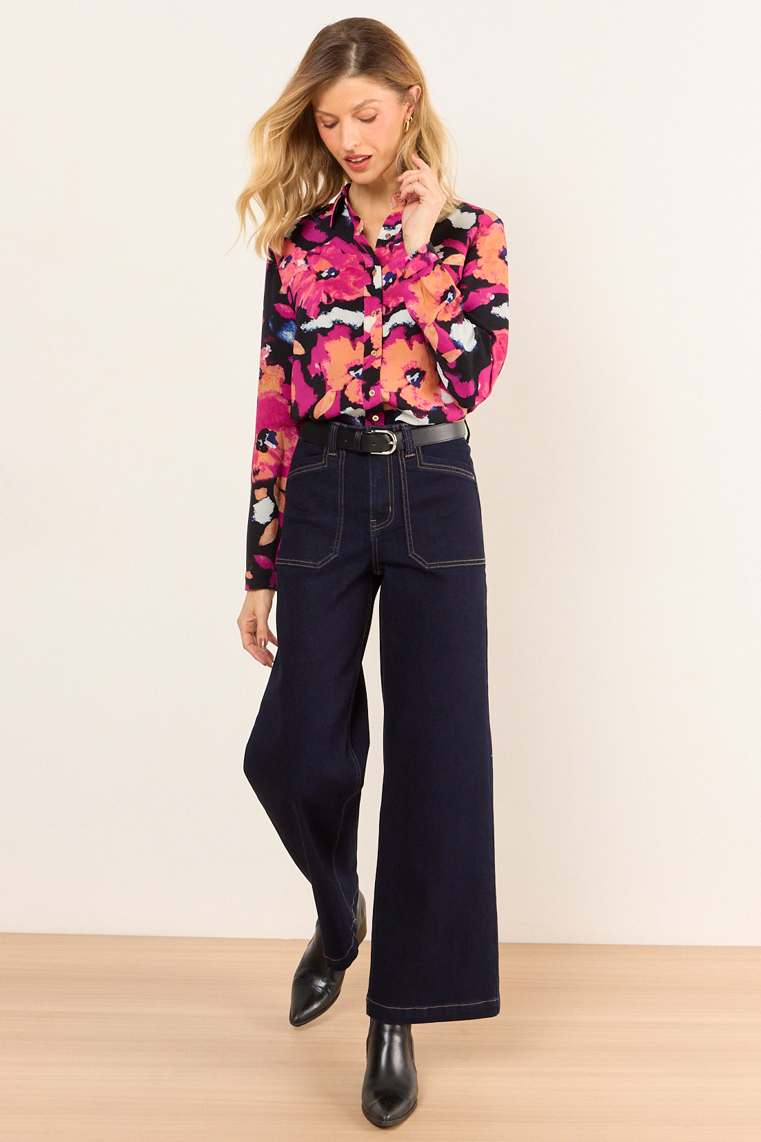 BLUSA CAMISERA ESTAMPADA NEGRO MUJER MA GRIFFE - 5