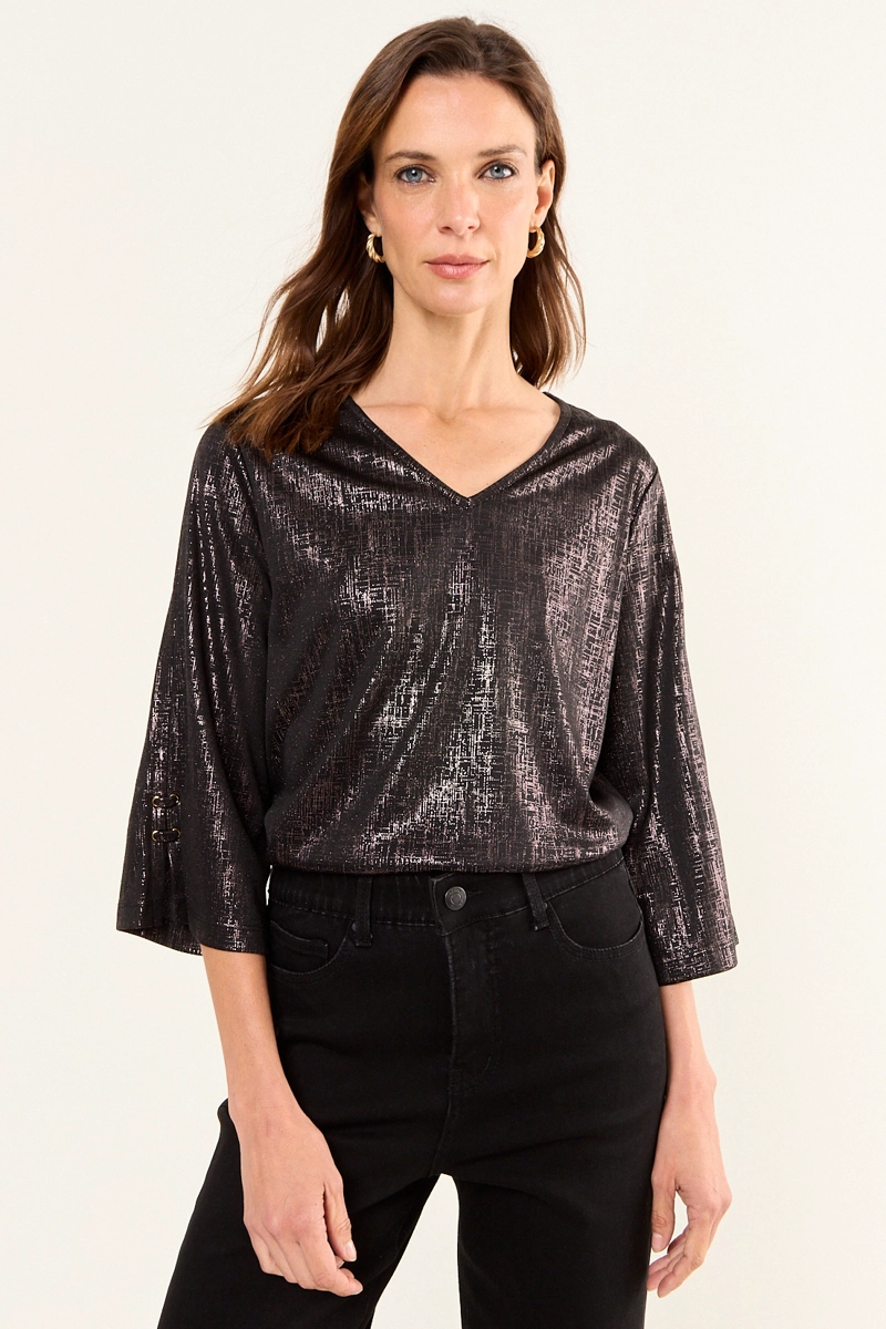 POLERA ESCOTE EN V NEGRO MUJER MA GRIFFE - 1