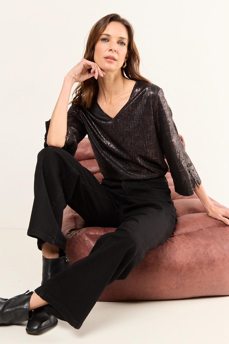 POLERA ESCOTE EN V NEGRO MUJER MA GRIFFE - 5
