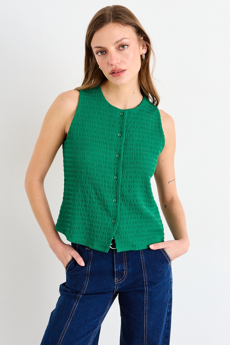 POLERA SIN MANGAS LISA VERDE MUJER IO - 1