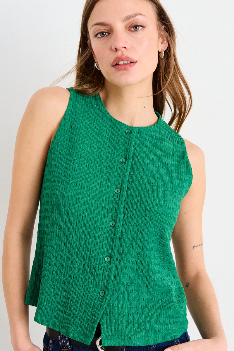 POLERA SIN MANGAS LISA VERDE MUJER IO - 2