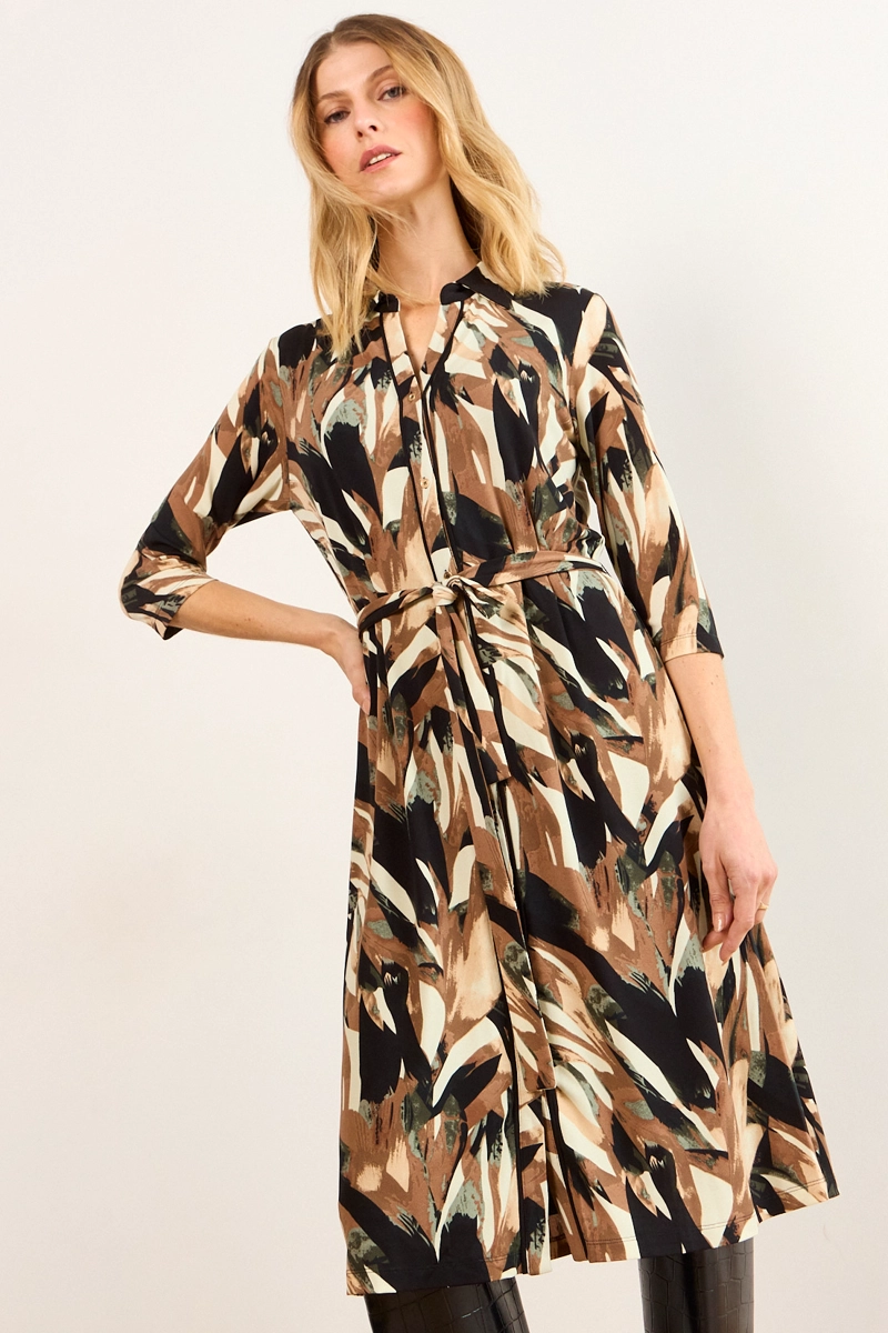 VESTIDO CAMISERO ESTAMPADO NEGRO MUJER MA GRIFFE - 1