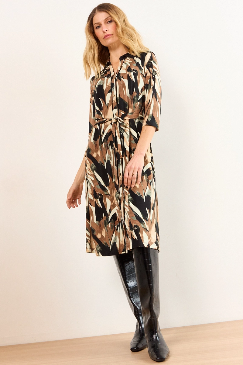 VESTIDO CAMISERO ESTAMPADO NEGRO MUJER MA GRIFFE - 5