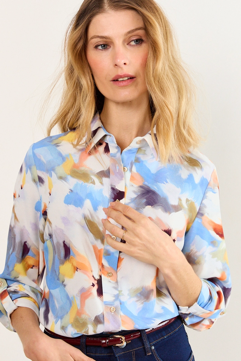 BLUSA CAMISERA ESTAMPADA BLANCO MUJER MA GRIFFE - 1