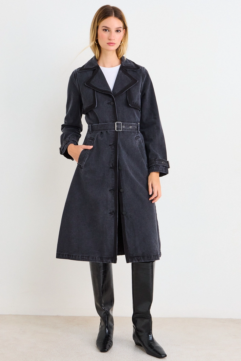 TRENCH DENIM LISO NEGRO MUJER ASH - 1