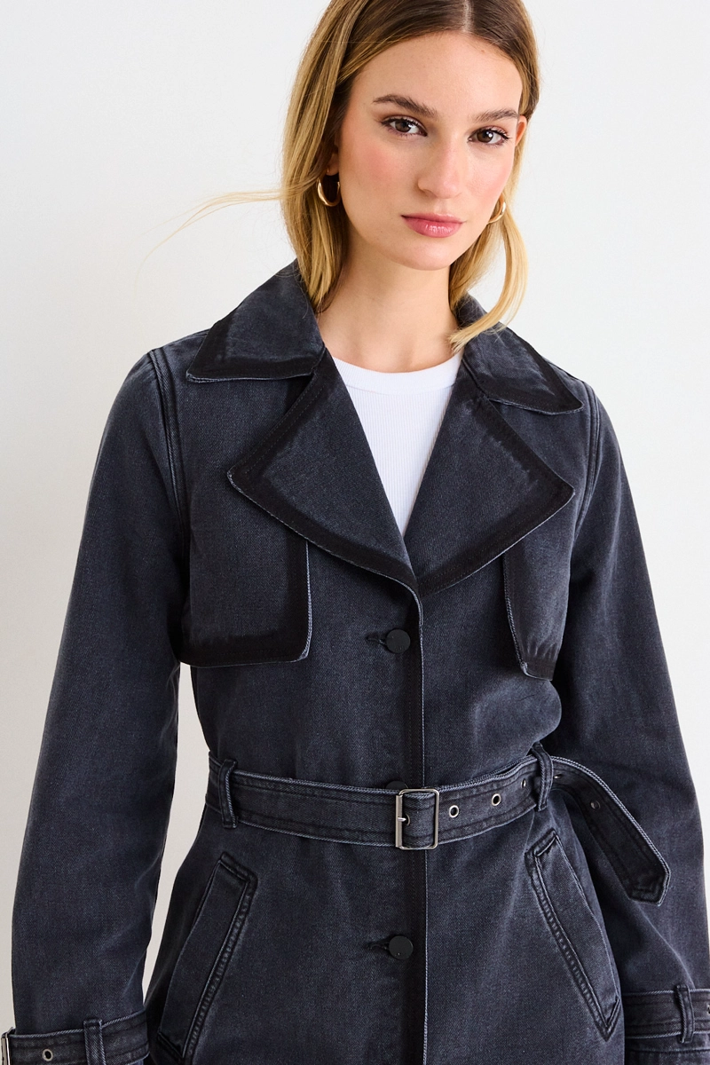 TRENCH DENIM LISO NEGRO MUJER ASH - 2