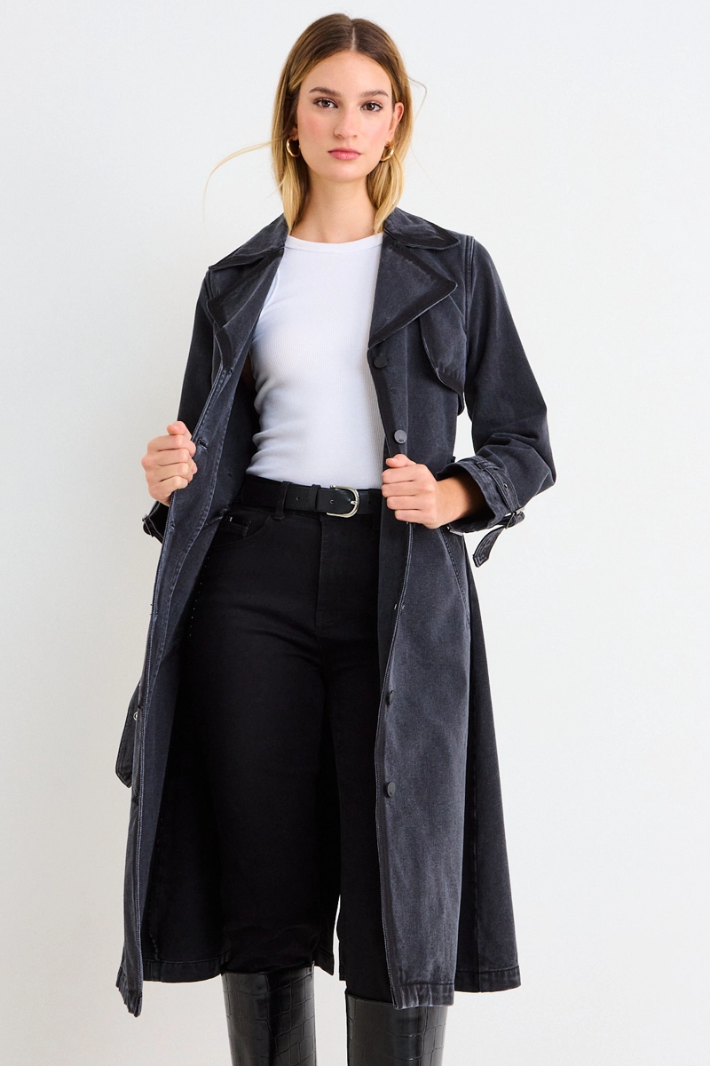 TRENCH DENIM LISO NEGRO MUJER ASH - 3