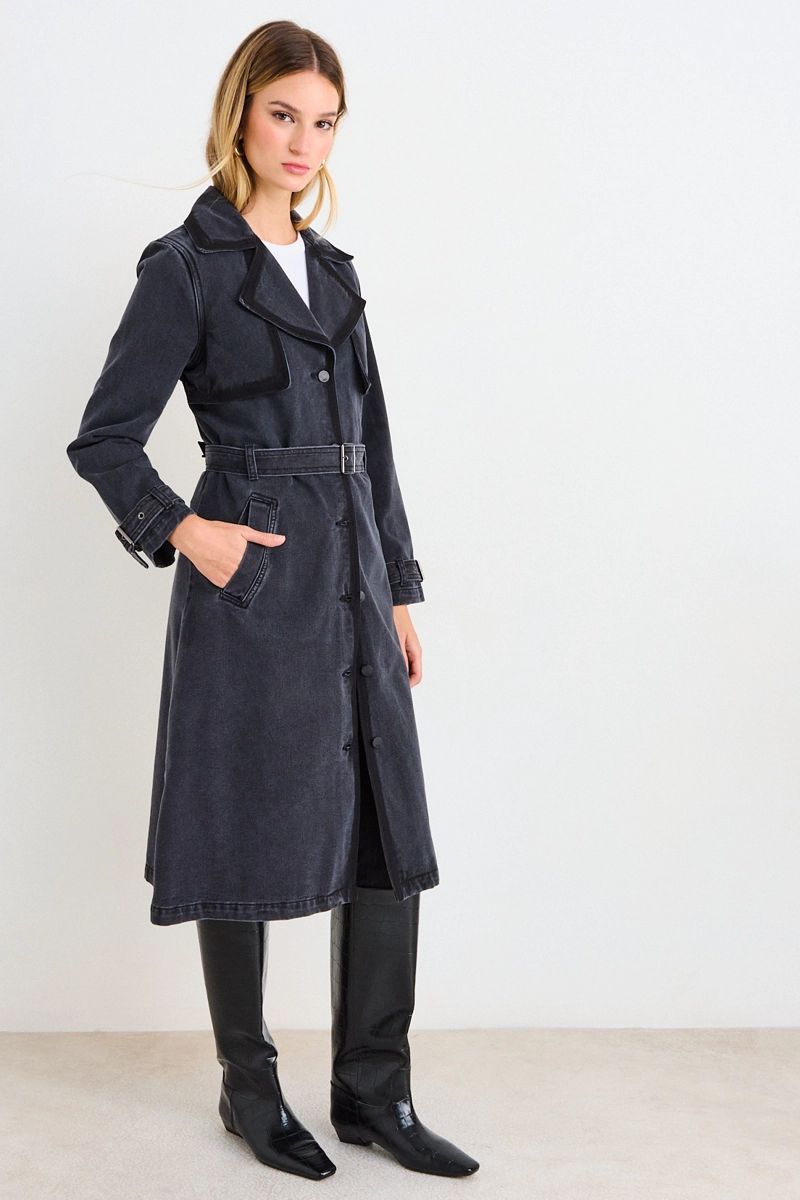 TRENCH DENIM LISO NEGRO MUJER ASH - 5