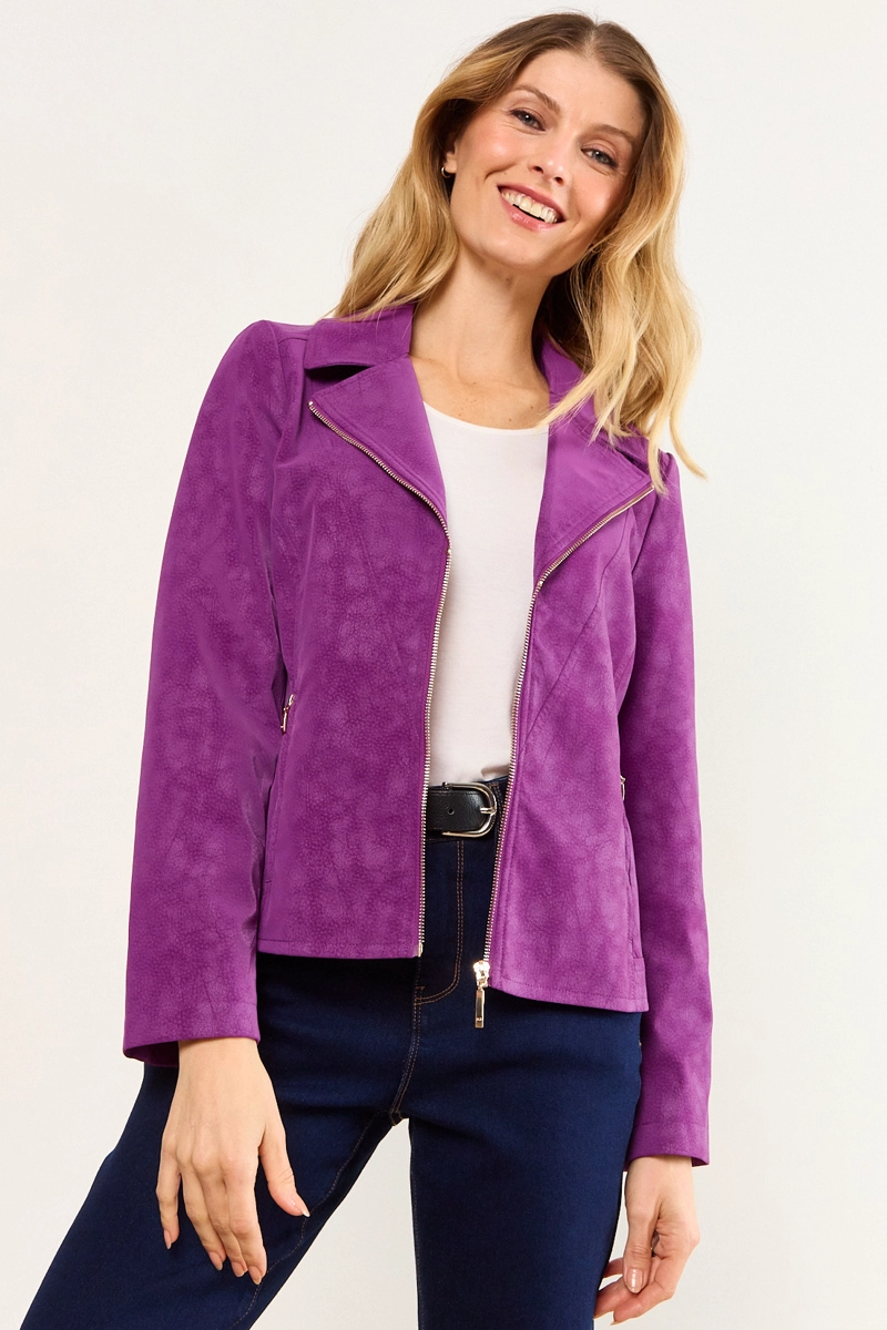 CHAQUETA DE PU CRAQUELADA MORADO MUJER MA GRIFFE - 1
